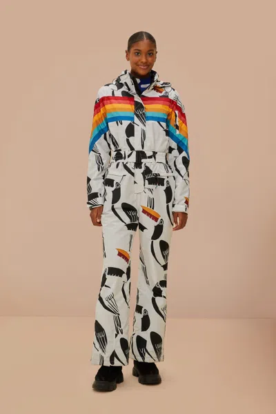 Farm Rio Active White Toucans Rainbow Ski Jumpsuit In Multi