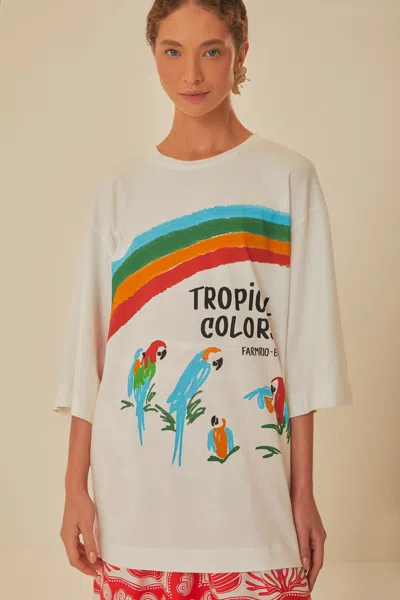 Farm Rio White Tropical Colors Organic Cotton Oversized T-shirt