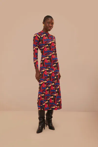 Farm Rio Wild Mushrooms Black Jersey Midi Dress