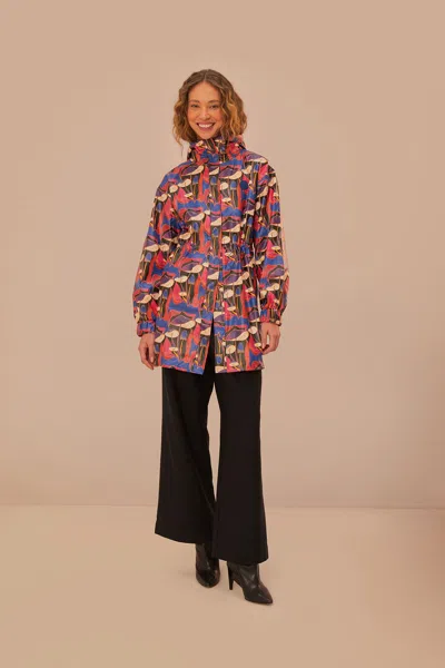 Farm Rio Wild Mushrooms Short Raincoat In Wild Mushrooms Black