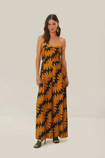 Farm Rio Yellow Copabanana Strapless Jumpsuit In Brown