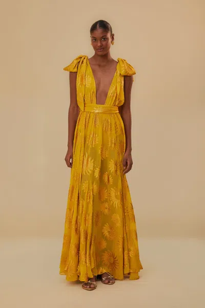 Farm Rio Active Yellow Gold Sun Jacquard Maxi Dress