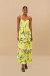 Farm Rio Active Yellow Jellyfish Bouquet Layered Maxi Dress In Jellyfish Bouquet Yellow