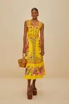 Farm Rio Active Yellow Summer Fruit Scarf Lenzing Ecovero Euroflax Midi Dress