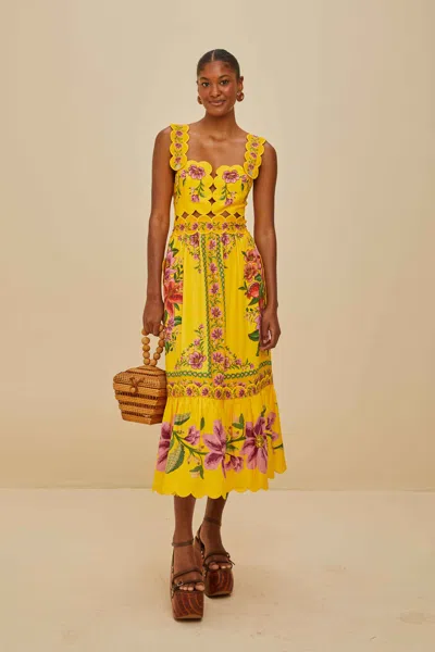 Farm Rio Active Yellow Summer Fruit Scarf Lenzing Ecovero Euroflax Midi Dress