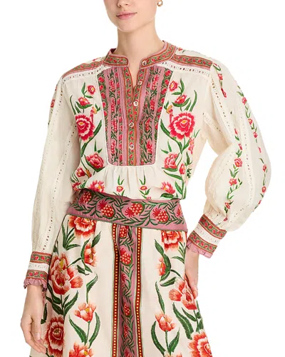 Farm Rio Printed Cotton-blend Blouse In Multicoloured