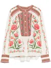 Farm Rio Printed Cotton-blend Blouse In Neutrals