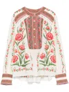 Farm Rio Printed Cotton-blend Blouse In Neutrals