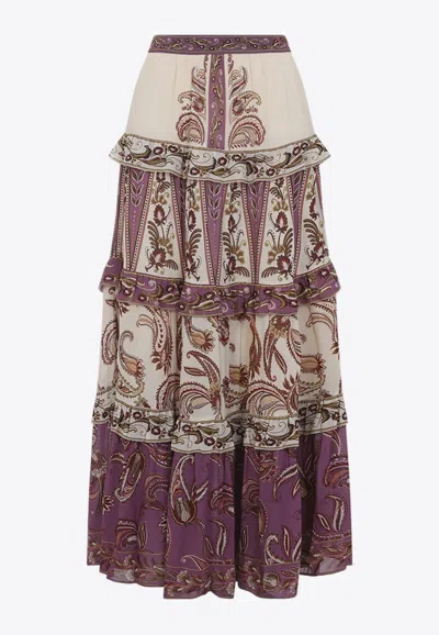 Farm Rio Ainika Delicate Floral Print Long Skirt In Purple