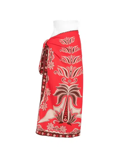 Farm Rio Ainika Floral-print Maxi Skirt In Red