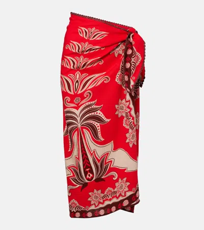 Farm Rio Ainika Garden Linen-blend Beach Cover-up In Red