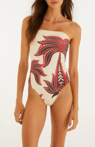 Farm Rio Ainika Garden Strapless One-piece Swimsuit In White
