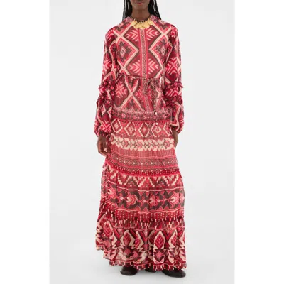Farm Rio Ainika Long Sleeve Tiered Maxi Dress In Multi