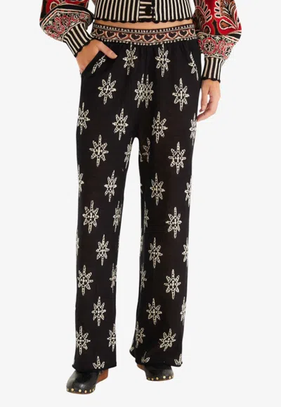 Farm Rio Ainika Love Coconut Groove Knit Pants In Black