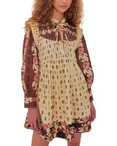 FARM RIO FARM RIO AINIKA MAXI FLORAL CREAM OPEN YOKE MINI DRESS