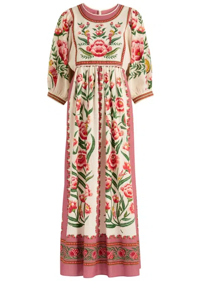 Farm Rio Ainika Printed Poplin Midi Dress In Cream