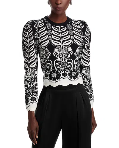 Farm Rio Ainika Puffed Shoulder Sweater In Ainika Tropical Splendor