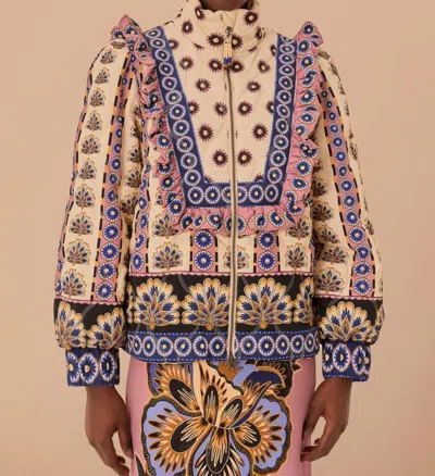 Farm Rio Ainika Puffer Jacket In Ainika Floral Cream In Multi