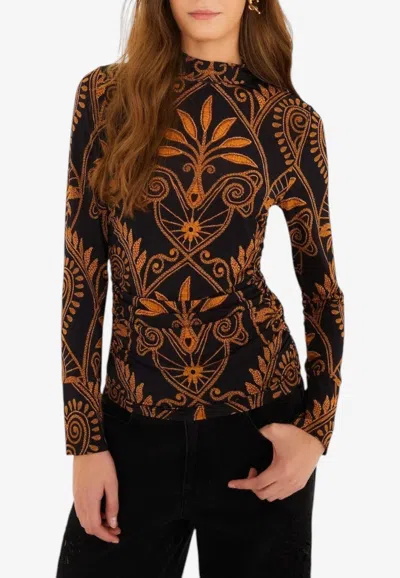 Farm Rio Ainika Ruched Waist Blouse In Black