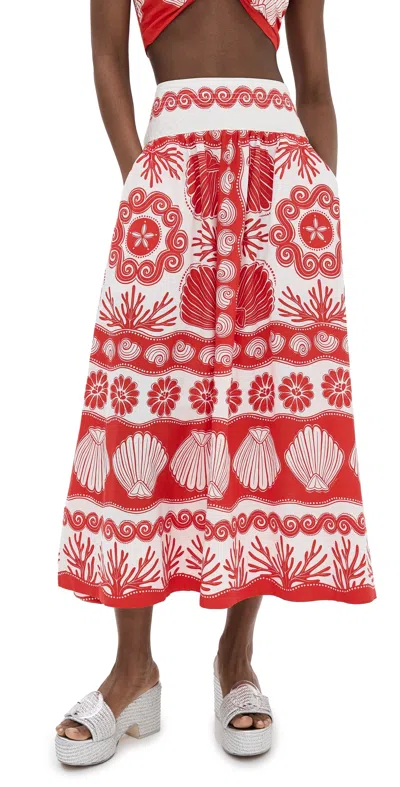 Farm Rio Ainika Shell Red Skirt Ainika Shell Red In Lace Nature Black