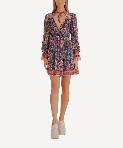 Farm Rio Ainika Charm Teal Long Sleeve Mini Dress In Multi