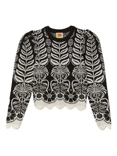 Farm Rio Ainika Tropical Splendor Floral-print Top In Black