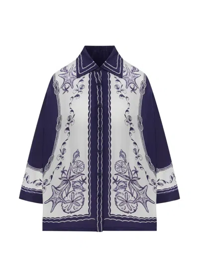 Farm Rio All-over Print Button-up Shirt With Wide Sleeves In Purple