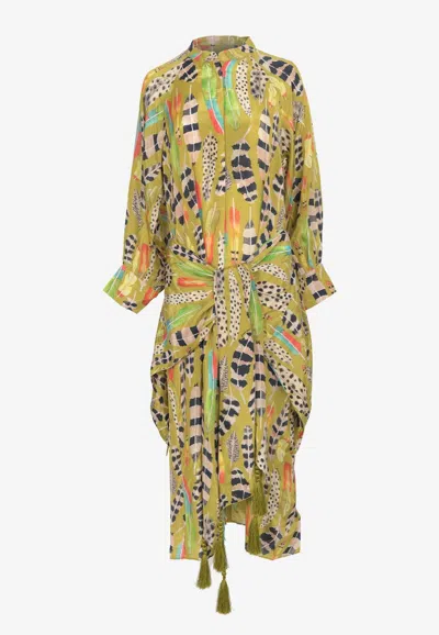 Farm Rio Amazon Feather Knotted Midi Dress In Multicolor