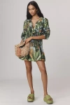 Farm Rio Amazonia Forest Long-sleeve Mini Dress In Green