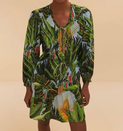 FARM RIO AMAZONIA FOREST MINI DRESS IN BLUE