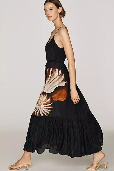 Farm Rio Ammonite Scoop-neck Midi Dress In Black