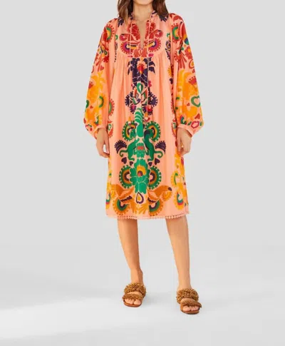 Farm Rio Amulet Midi Dress In Peach In Multi