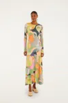 Farm Rio Ana Leovy Crowded Series Drawing Long Sleeve Midi Dress In Multi
