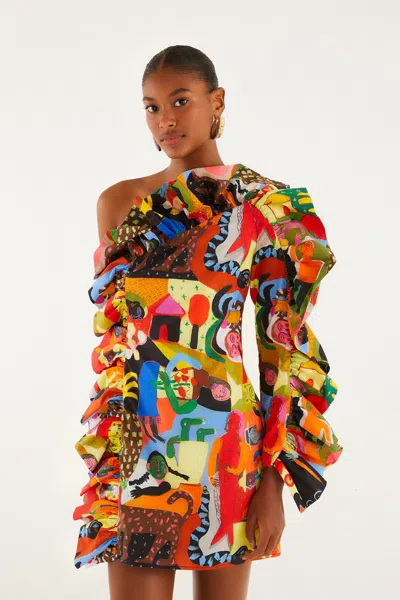 Farm Rio Ana Leovy  Multicolor One Shoulder Mini Dr