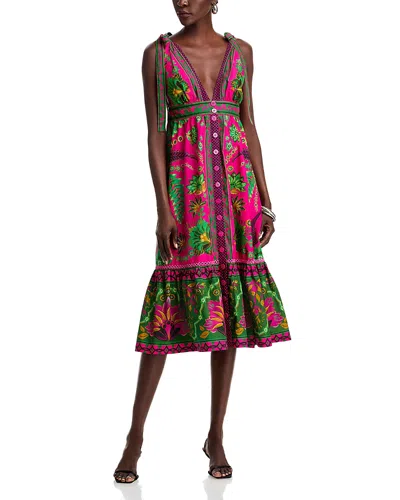Farm Rio Ana Plunge Neck Sleeveless Midi Dress In Ana Tapestry Pink