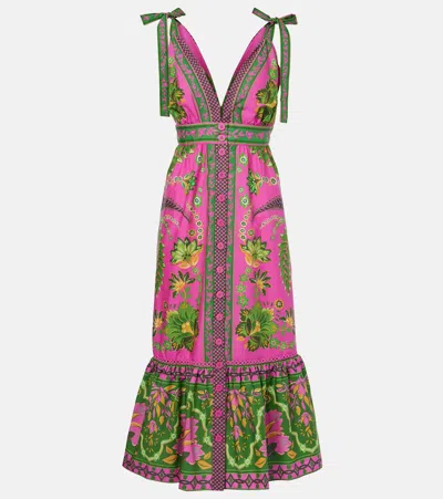 Farm Rio Ana Tapestry Pink Cotton Midi Dress In Multicolor