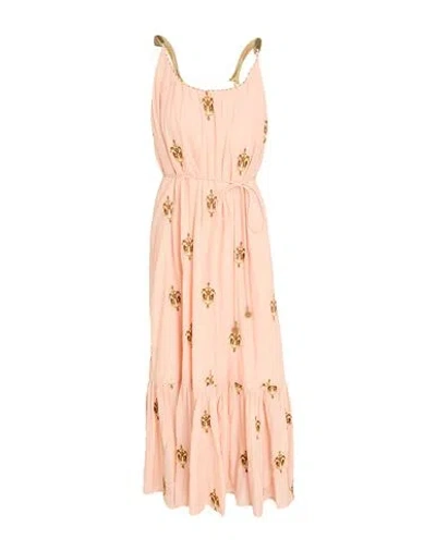 Farm Rio Anchor Tapestry Fish Straps Maxi Dress Woman Midi Dress Apricot Size Xl Cotton, Polyester In Orange