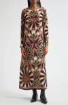Farm Rio Anika Flowers Long Sleeve Maxi Dress In Pink