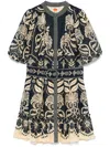 Farm Rio Ainika Tropical Splendor Puff-sleeve Mini Dress In Blue