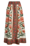 Farm Rio Pleated Floral-print Cotton-poplin Midi Skirt In Ainika Delicate Off-white