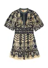 Farm Rio Ainika Tropical Splendor Puff-sleeve Mini Dress In Dark Blue