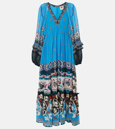 Farm Rio Blue Ainika Tiles Maxi Dress In Ainika Tiles Blue