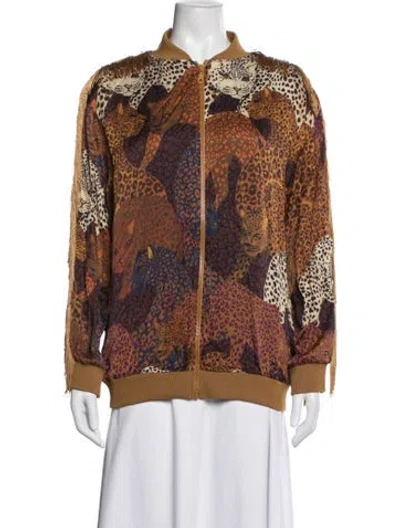 Pre-owned Farm Rio Animal Print Bomber Jacket In Neutrals