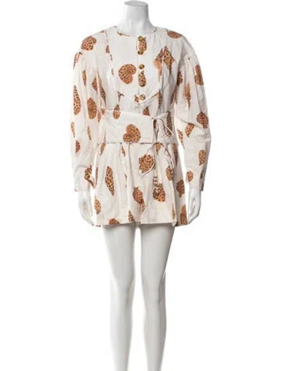 Pre-owned Farm Rio Animal Print Crew Neck Romper In Neutrals