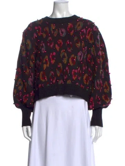 Pre-owned Farm Rio Animal Print Crew Neck Sweater In Black
