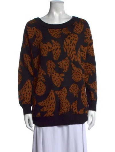 Pre-owned Farm Rio Animal Print Crew Neck Sweater In Black