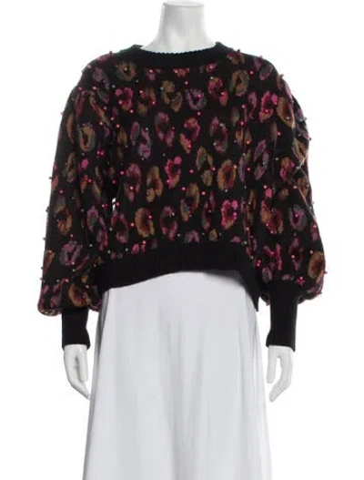 Pre-owned Farm Rio Animal Print Crew Neck Sweater In Black