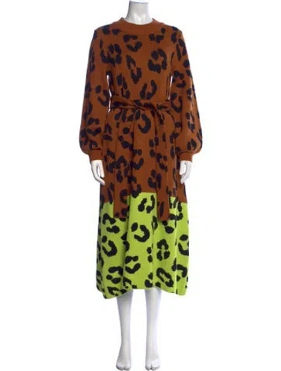 Pre-owned Farm Rio Animal Print Crew Neck Sweater In Green