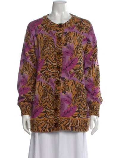 Pre-owned Farm Rio Animal Print Crew Neck Sweater In Purple