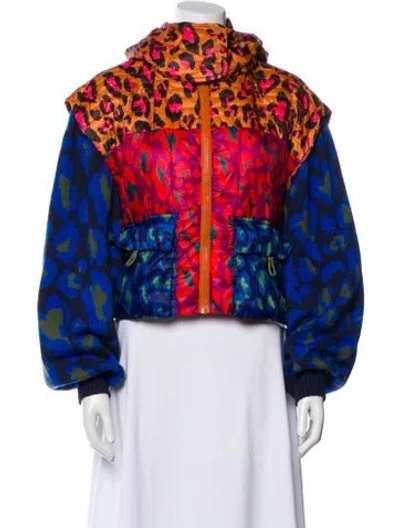 Pre-owned Farm Rio Animal Print Faux Fur Jacket In Blue